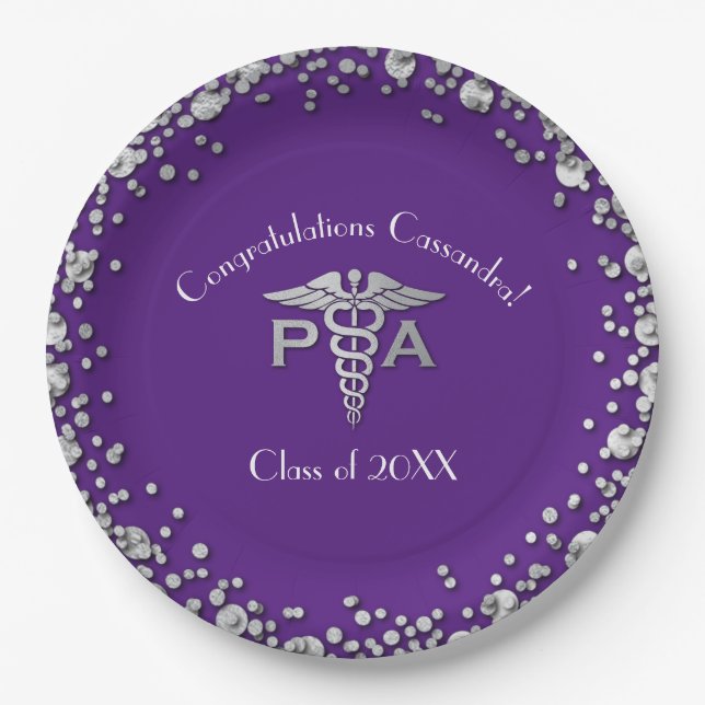Plato De Papel Physician Assistant PA Graduation Purple Silver (Anverso)