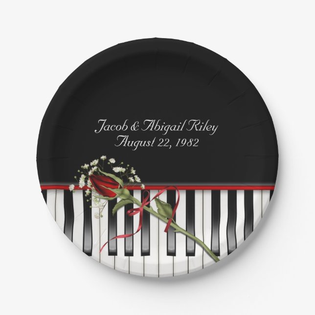Plato De Papel Piano con rosa roja (Anverso)