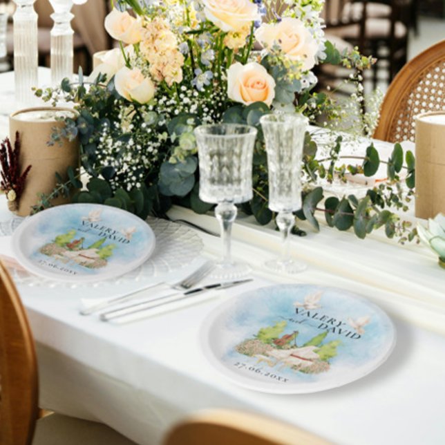 Plato De Papel Piano elegante | Palomas florales de violín Boda L (Subido por el creador)