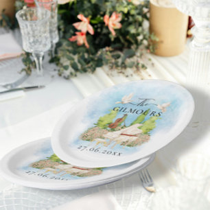 Plato De Papel Piano elegante   Palomas florales de violín Boda L