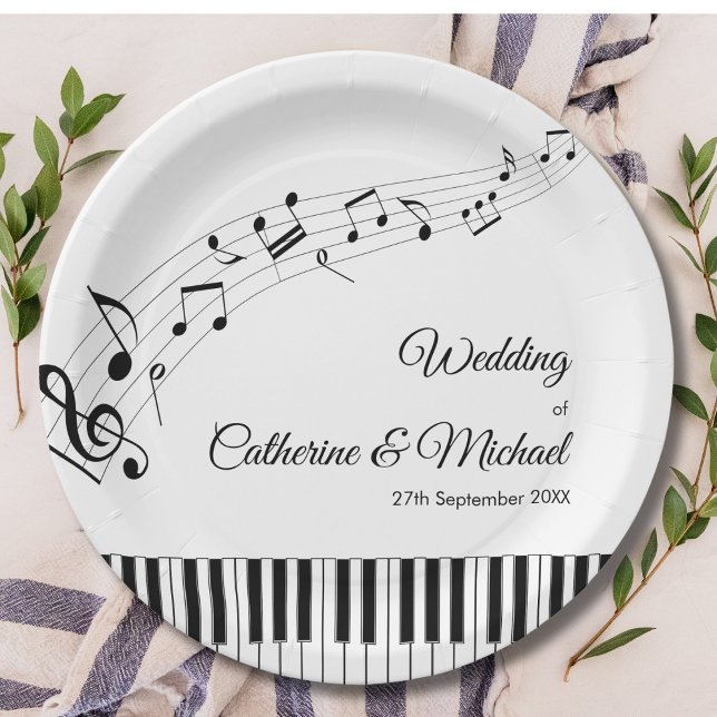 Plato De Papel Piano Keys Notas musicales Boda blanco y negro (Subido por el creador)