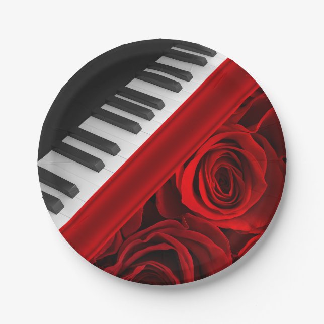 Plato De Papel Piano y rosas (Anverso)