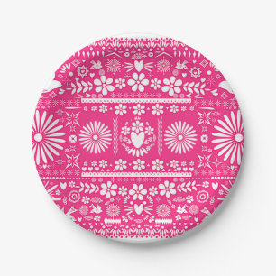 Plato De Papel Picado Mexicano Rosa Brillante Caliente Boda Matri