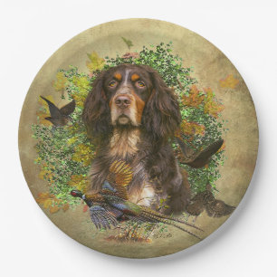 Plato De Papel Picardía Spaniel, temporada de caza