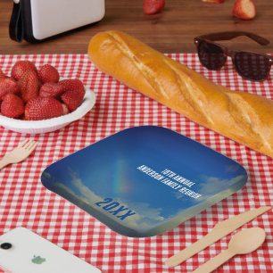 Plato De Papel Picinato veraniego colorido de la Reunión Familiar