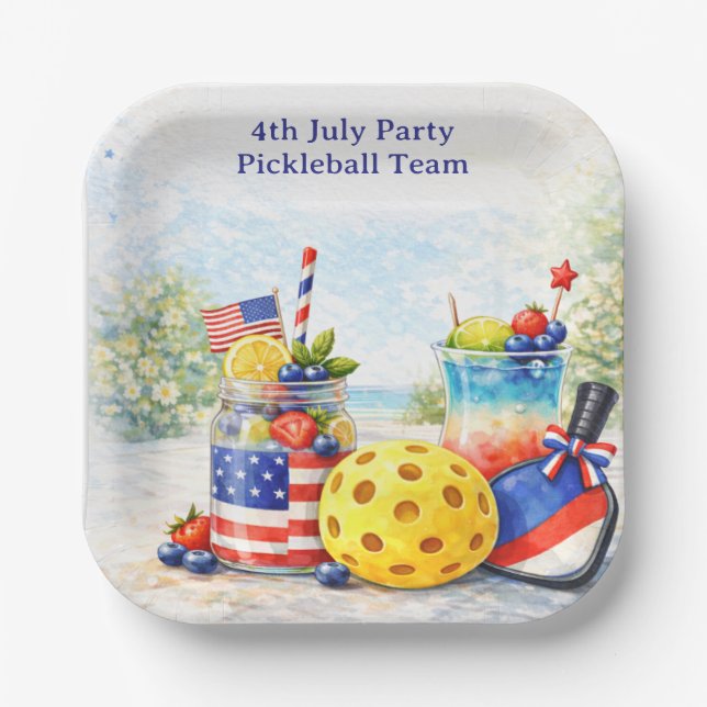 Plato De Papel Pickleball 4th July Party Independence Day  (Anverso)
