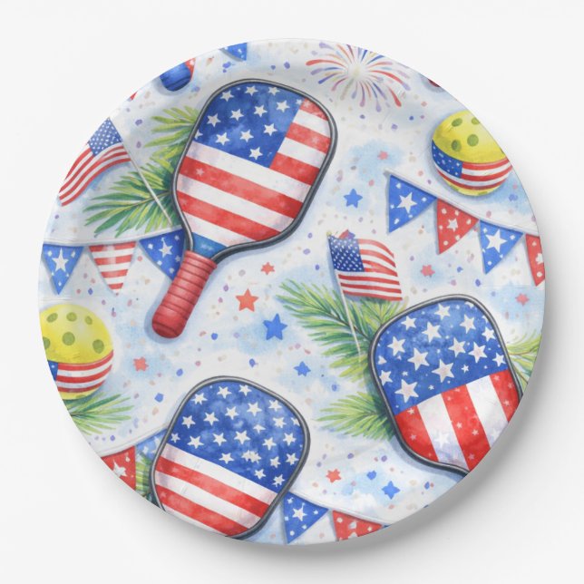 Plato De Papel Pickleball  American themed for 4th July  (Anverso)