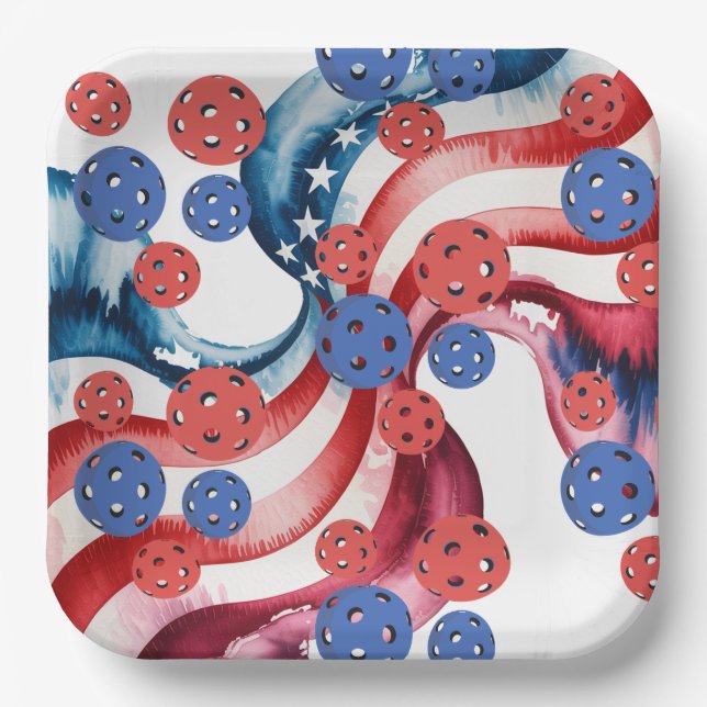Plato De Papel Pickleball  American themed for 4th July  (Anverso)