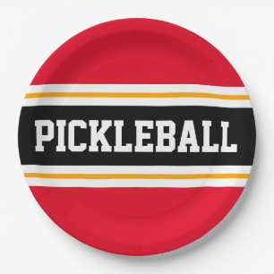 Plato De Papel PICKLEBALL Athletic Bold Brillante Rayas Negras Ro