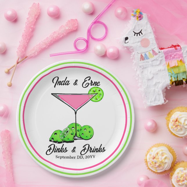 Plato De Papel Pickleball Bridal Shower Dinks & Drinks Cosmo (Fiesta)