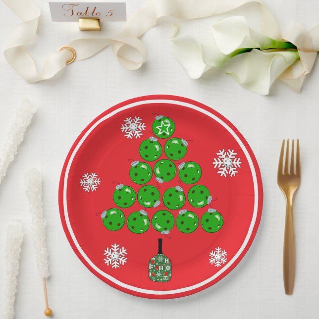 Plato De Papel Pickleball Christmas Tree Xmas Party (Boda)