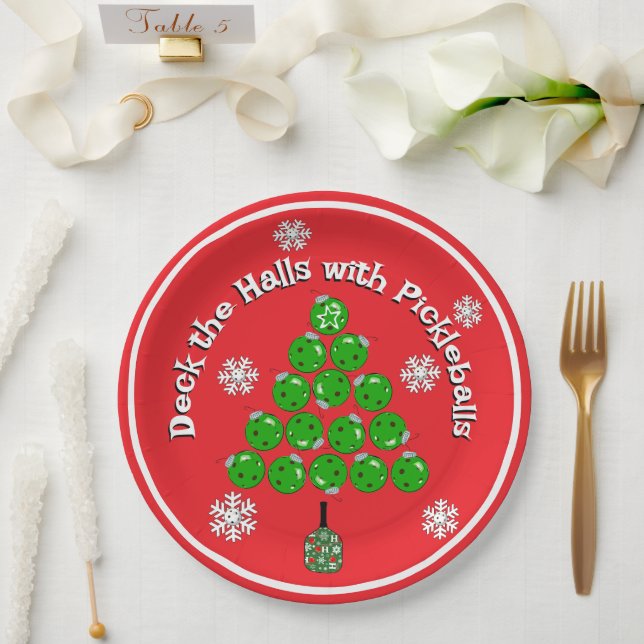 Plato De Papel Pickleball Christmas Tree Xmas Party Personalized (Boda)