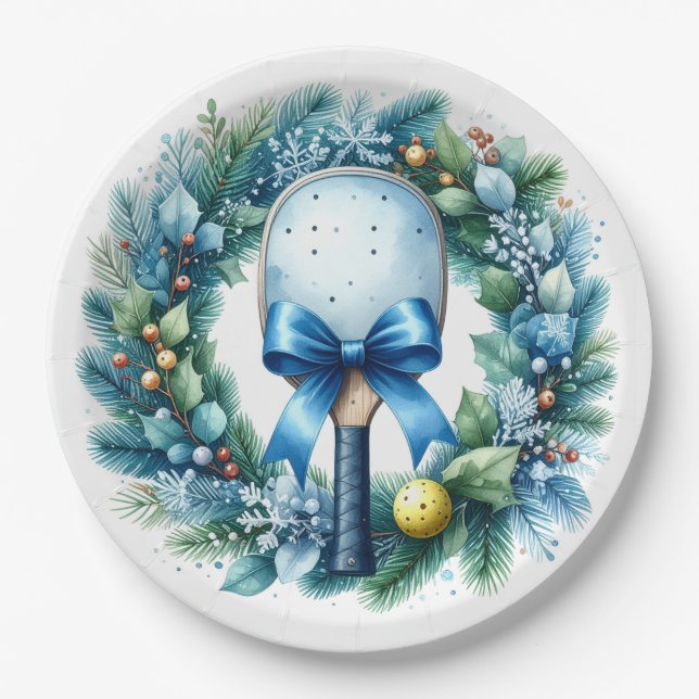 Plato De Papel Pickleball Christmas Wreath  (Anverso)
