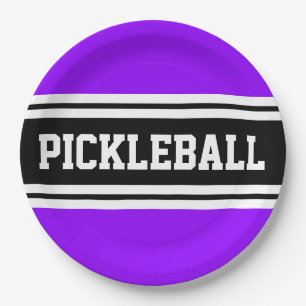 Plato De Papel PICKLEBALL Divertido Brillante Color morado franja