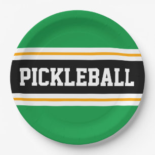 Plato De Papel PICKLEBALL Fun Athletic Bold Green Strips
