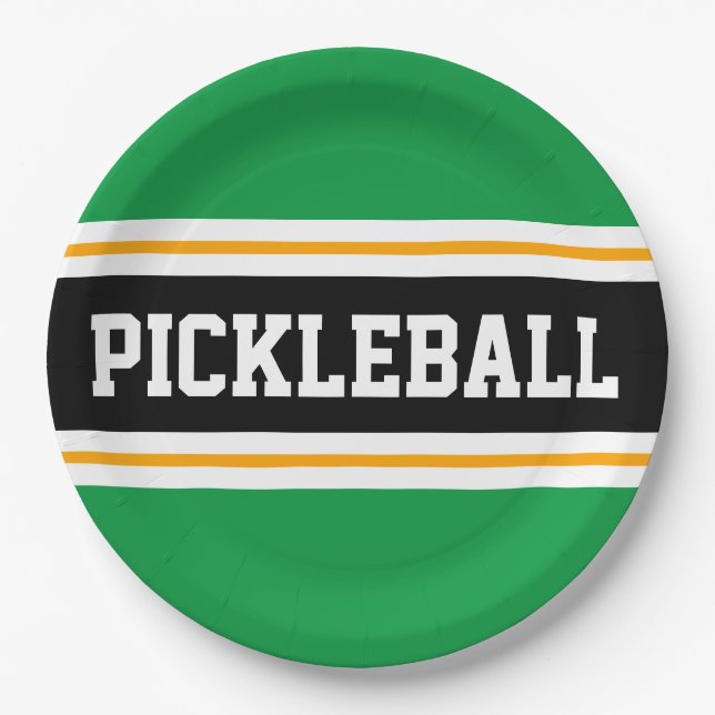 Plato De Papel PICKLEBALL Fun Athletic Bold Green Strips (Anverso)