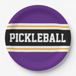 Plato De Papel PICKLEBALL Fun Athletic Bold Purple Black Stripes