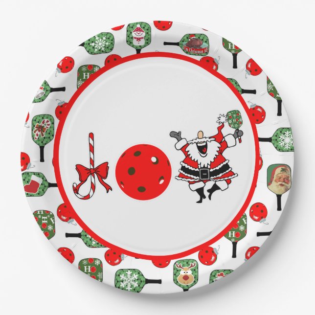 Plato De Papel Pickleball Joy Navidades Fiesta Red Green Paddles (Anverso)