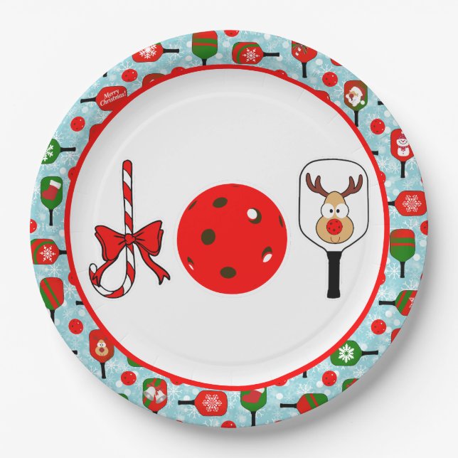 Plato De Papel Pickleball Joy Navidades Fiesta Red Green sobre el (Anverso)