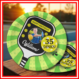 Plato De Papel Pickleball Partido de Cumpleaños RETRO Green Sport