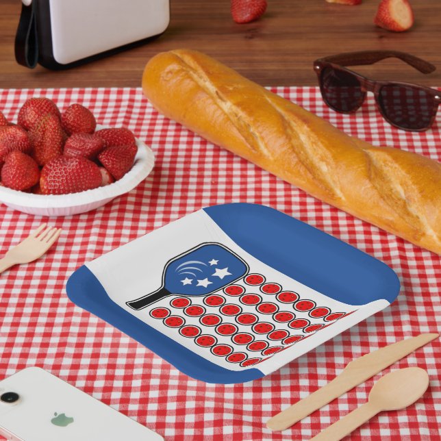 Plato De Papel Pickleball Patriótico Bandera Roja Blanca Azul-Est (Picnic)