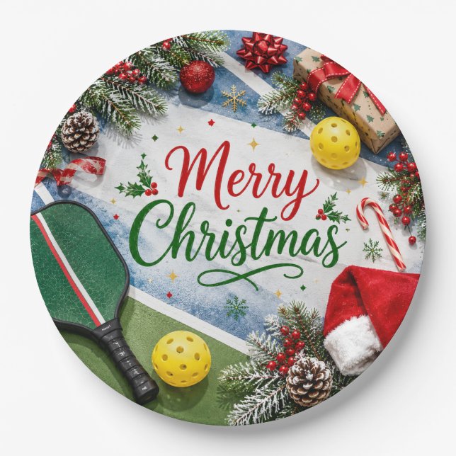 Plato De Papel Pickleball temática de Navidad  (Anverso)