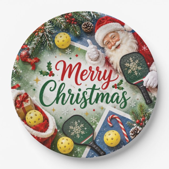 Plato De Papel Pickleball temática de Navidad  (Anverso)