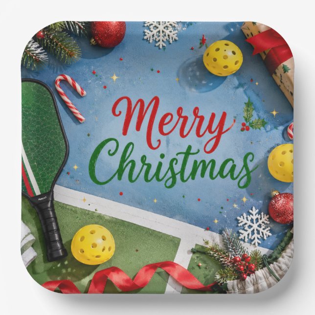 Plato De Papel Pickleball temática de Navidad  (Anverso)