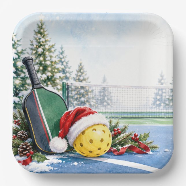 Plato De Papel Pickleball temática de Navidad  (Anverso)