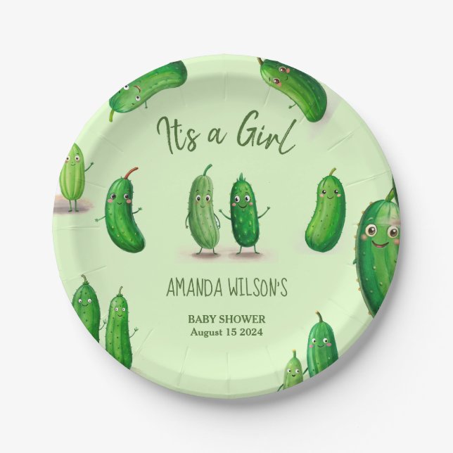Plato De Papel Pickles Cucumber Green Whimsical Baby Shower (Anverso)