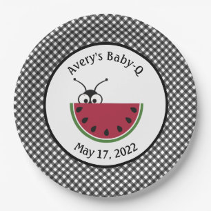 Plato De Papel Picnic Ant Watermelon Black Gingham