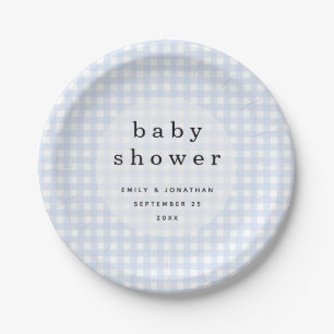 Plato De Papel Picnic Baby Shower Names Date Blue Gingham