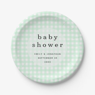 Plato De Papel Picnic Baby Shower Names Date Green Gingham