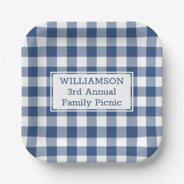 Plato De Papel Picnic Blue and White Buffalo Check Family