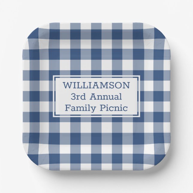 Plato De Papel Picnic Blue and White Buffalo Check Family (Anverso)