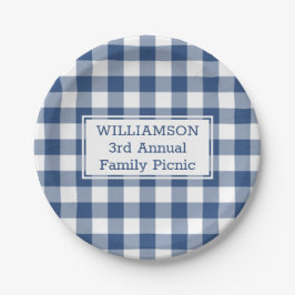 Plato De Papel Picnic Blue White Buffalo Check Custom Name Family