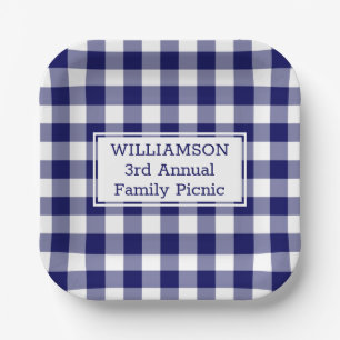 Plato De Papel Picnic Blue White Buffalo Check Family