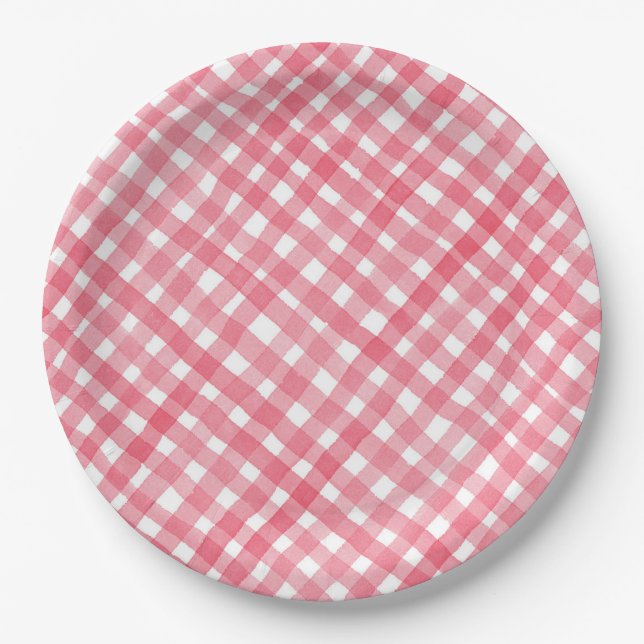 Plato De Papel Picnic de acuarela de Red Plaid (Anverso)