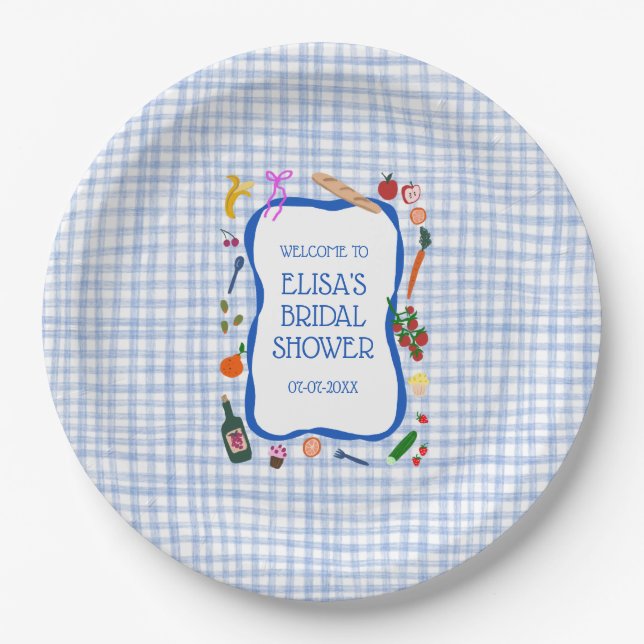 Plato De Papel Pícnic de Gingham Moderno Lindo PERSONALIZADO Desp (Anverso)