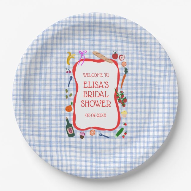 Plato De Papel Pícnic de Gingham Moderno Lindo PERSONALIZADO Desp (Anverso)