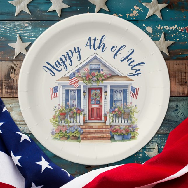Plato De Papel Picnic de la barbacoa del 4 de julio (Festive 4th of July Barbecue Picnic Paper Plate)