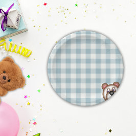 Plato De Papel Picnic de oso de peluche gingham