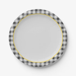 Plato De Papel Picnic de verano de Gingham blanco negro