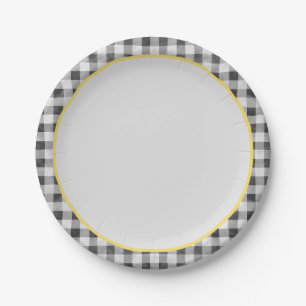Plato De Papel Picnic de verano de Gingham blanco negro