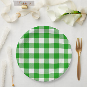 Plato De Papel Picnic de Verano de Gingham Verde y Blanco Clásico