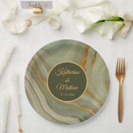 Plato De Papel Piedra de ónix elegante con oro 