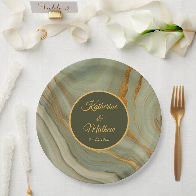 Plato De Papel Piedra de ónix elegante con oro  (Boda)