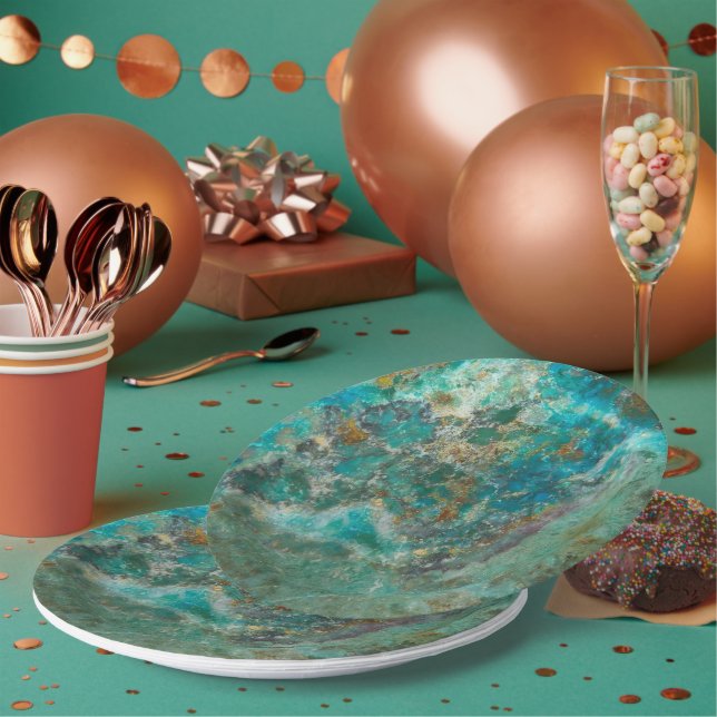 Plato De Papel Piedra mineral de crisocolal azul (Multi)