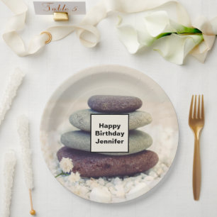 Plato De Papel Piedras apiladas Meditativo Cumpleaños de Cairn