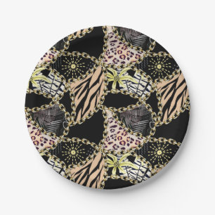 Plato De Papel Piel animal, cadenas de oro